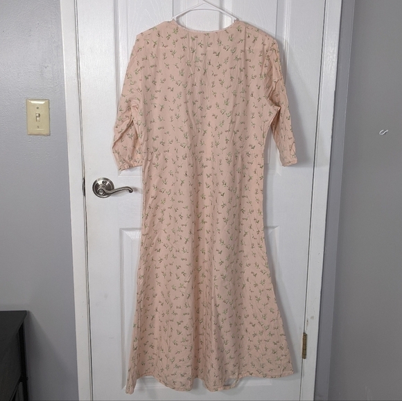 Vintage Rachel Riley Ditsy Floral Peach Cotton Maxi Dress Made in‎ France *Flaw* - Picture 3 of 8